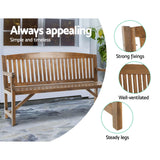 Gardeon 5FT Outdoor Garden Bench Wooden 3 Seat Chair Patio Furniture Natural - Top-Down View
