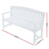 Gardeon 5FT Outdoor Garden Bench Wooden 3 Seat Chair Patio Furniture White - Front View