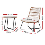 Gardeon 3PC Outdoor Setting Wicker Bistro Set Table Chairs Patio Furniture Brown - Front View