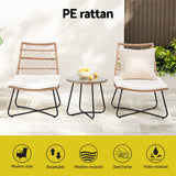 Gardeon 3PC Outdoor Setting Wicker Bistro Set Table Chairs Patio Furniture Brown - Top-Down View