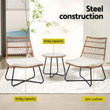 Gardeon 3PC Outdoor Setting Wicker Bistro Set Table Chairs Patio Furniture Brown - 45-Degree Angle