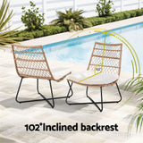 Gardeon 3PC Outdoor Setting Wicker Bistro Set Table Chairs Patio Furniture Brown - Rear View