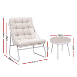Gardeon 3PC Outdoor Bistro Set Patio Furniture Table and Chairs Steel Dining Chair Khaki - Front View
