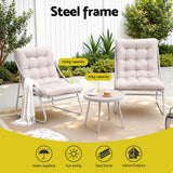 Gardeon 3PC Outdoor Bistro Set Patio Furniture Table and Chairs Steel Dining Chair Khaki