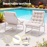 Gardeon 3PC Outdoor Bistro Set Patio Furniture Table and Chairs Steel Dining Chair Khaki - 45-Degree Angle
