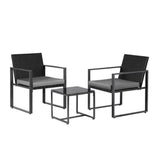 Gardeon 3PC Outdoor Bistro Set Patio Furniture Wicker Dining Chairs Table Cushion Black - Side View