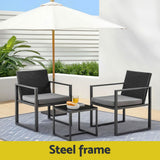 Gardeon 3PC Outdoor Bistro Set Patio Furniture Wicker Dining Chairs Table Cushion Black - Top-Down View