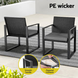 Gardeon 3PC Outdoor Bistro Set Patio Furniture Wicker Dining Chairs Table Cushion Black - 45-Degree Angle