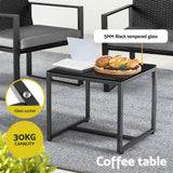 Gardeon 3PC Outdoor Bistro Set Patio Furniture Wicker Dining Chairs Table Cushion Black - Rear View