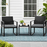 Gardeon 3PC Outdoor Bistro Set Patio Furniture Wicker Dining Chairs Table Cushion Black - Close-Up Angle
