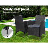 Gardeon 3PC Outdoor Bistro Set Patio Furniture Wicker Setting Chairs Table Cushion Black - Side View