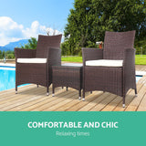 Gardeon 3PC Outdoor Bistro Set Patio Furniture Wicker Setting Chairs Table Cushion Brown - Side View