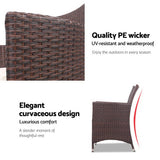Gardeon 3PC Outdoor Bistro Set Patio Furniture Wicker Setting Chairs Table Cushion Brown - Rear View