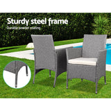 Gardeon 3PC Outdoor Bistro Set Patio Furniture Wicker Setting Chairs Table Cushion Grey - Side View