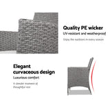 Gardeon 3PC Outdoor Bistro Set Patio Furniture Wicker Setting Chairs Table Cushion Grey - Top-Down View