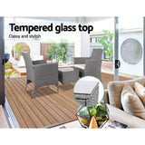 Gardeon 3PC Outdoor Bistro Set Patio Furniture Wicker Setting Chairs Table Cushion Grey - Rear View