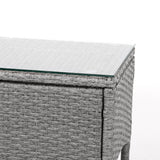 Gardeon 3PC Outdoor Bistro Set Patio Furniture Wicker Setting Chairs Table Cushion Grey - Close-Up Angle