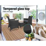 Gardeon 3PC Outdoor Bistro Set Patio Furniture Wicker Chairs Table Cushion All Black - Rear View