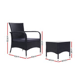 Gardeon 3PC Outdoor Bistro Set Patio Furniture Wicker Setting Chairs Table Luca - Front View