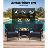 Gardeon 3PC Outdoor Bistro Set Patio Furniture Wicker Setting Chairs Table Luca - Side View