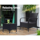 Gardeon 3PC Outdoor Bistro Set Patio Furniture Wicker Setting Chairs Table Luca - Top-Down View