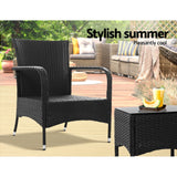Gardeon 3PC Outdoor Bistro Set Patio Furniture Wicker Setting Chairs Table Luca - 45-Degree Angle