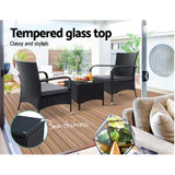 Gardeon 3PC Outdoor Bistro Set Patio Furniture Wicker Setting Chairs Table Luca - Rear View