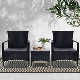 Gardeon 3PC Outdoor Bistro Set Patio Furniture Wicker Setting Chairs Table Luca - Close-Up Angle