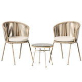 Gardeon 3PC Outdoor Bistro Set Patio Furniture Rope Setting Chairs Table Beige - Close-Up Angle
