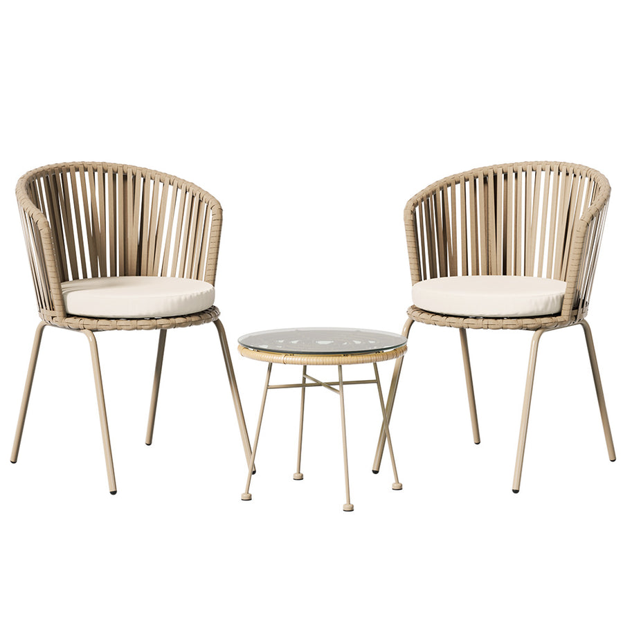Gardeon 3PC Outdoor Bistro Set Patio Furniture Rope Setting Chairs Table Beige, image 7