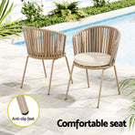 Gardeon 3PC Outdoor Bistro Set Patio Furniture Rope Setting Chairs Table Beige, image 6