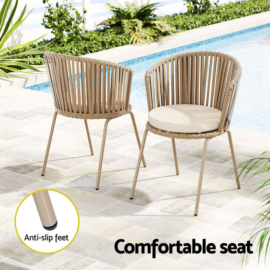 Gardeon 3PC Outdoor Bistro Set Patio Furniture Rope Setting Chairs Table Beige, image 6