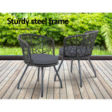 Gardeon 3PC Bistro Set Outdoor Furniture Rattan Table Chairs Patio Garden Cushion Black - Side View