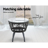 Gardeon 3PC Bistro Set Outdoor Furniture Rattan Table Chairs Patio Garden Cushion Black - 45-Degree Angle
