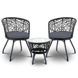 Gardeon 3PC Bistro Set Outdoor Furniture Rattan Table Chairs Patio Garden Cushion Black - Close-Up Angle