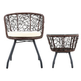 Gardeon 3PC Bistro Set Outdoor Furniture Rattan Table Chairs Patio Garden Cushion Brown - Side View