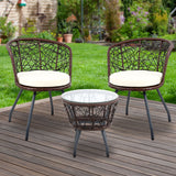 Gardeon 3PC Bistro Set Outdoor Furniture Rattan Table Chairs Patio Garden Cushion Brown - Low Angle
