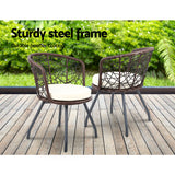 Gardeon 3PC Bistro Set Outdoor Furniture Rattan Table Chairs Patio Garden Cushion Brown - Extra Image