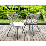 Gardeon 3PC Bistro Set Outdoor Furniture Rattan Table Chairs Patio Garden Cushion Grey - Side View