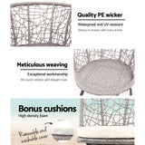 Gardeon 3PC Bistro Set Outdoor Furniture Rattan Table Chairs Patio Garden Cushion Grey - Top-Down View