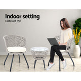 Gardeon 3PC Bistro Set Outdoor Furniture Rattan Table Chairs Patio Garden Cushion Grey - Rear View