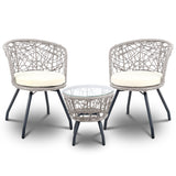 Gardeon 3PC Bistro Set Outdoor Furniture Rattan Table Chairs Patio Garden Cushion Grey - Close-Up Angle