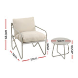 Gardeon Outdoor Bistro Set 3 Piece Patio Furniture Conversation Table and Chairs Khaki - Front View