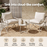 Gardeon Outdoor Bistro Set 3 Piece Patio Furniture Conversation Table and Chairs Khaki - Top-Down View