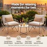 Gardeon Outdoor Bistro Set 3 Piece Patio Furniture Conversation Table and Chairs Khaki - Close-Up Angle