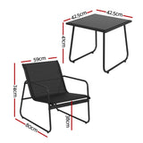 Gardeon Outdoor Bistro Set 3 Piece Patio Furniture Textilene Chairs Glass Table - Front View