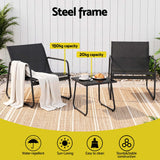 Gardeon Outdoor Bistro Set 3 Piece Patio Furniture Textilene Chairs Glass Table - Top-Down View