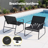 Gardeon Outdoor Bistro Set 3 Piece Patio Furniture Textilene Chairs Glass Table - 45-Degree Angle
