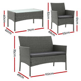Gardeon 4-Piece Outdoor Sofa Set Rattan Furniture with Two Pillows Grey - Front View