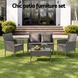 Gardeon 4-Piece Outdoor Sofa Set Rattan Furniture with Two Pillows Grey - Top-Down View
